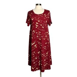 LuLaRoe Maroon Red and Tan Simply Comfortable Dress with Pocket